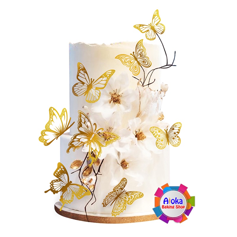 12Pcs Topper Cake Butterfly Kupu-Kupu Gold Rose Gold Silver / Stiker dinding 3D Kupu-Kupu Dekor SERI