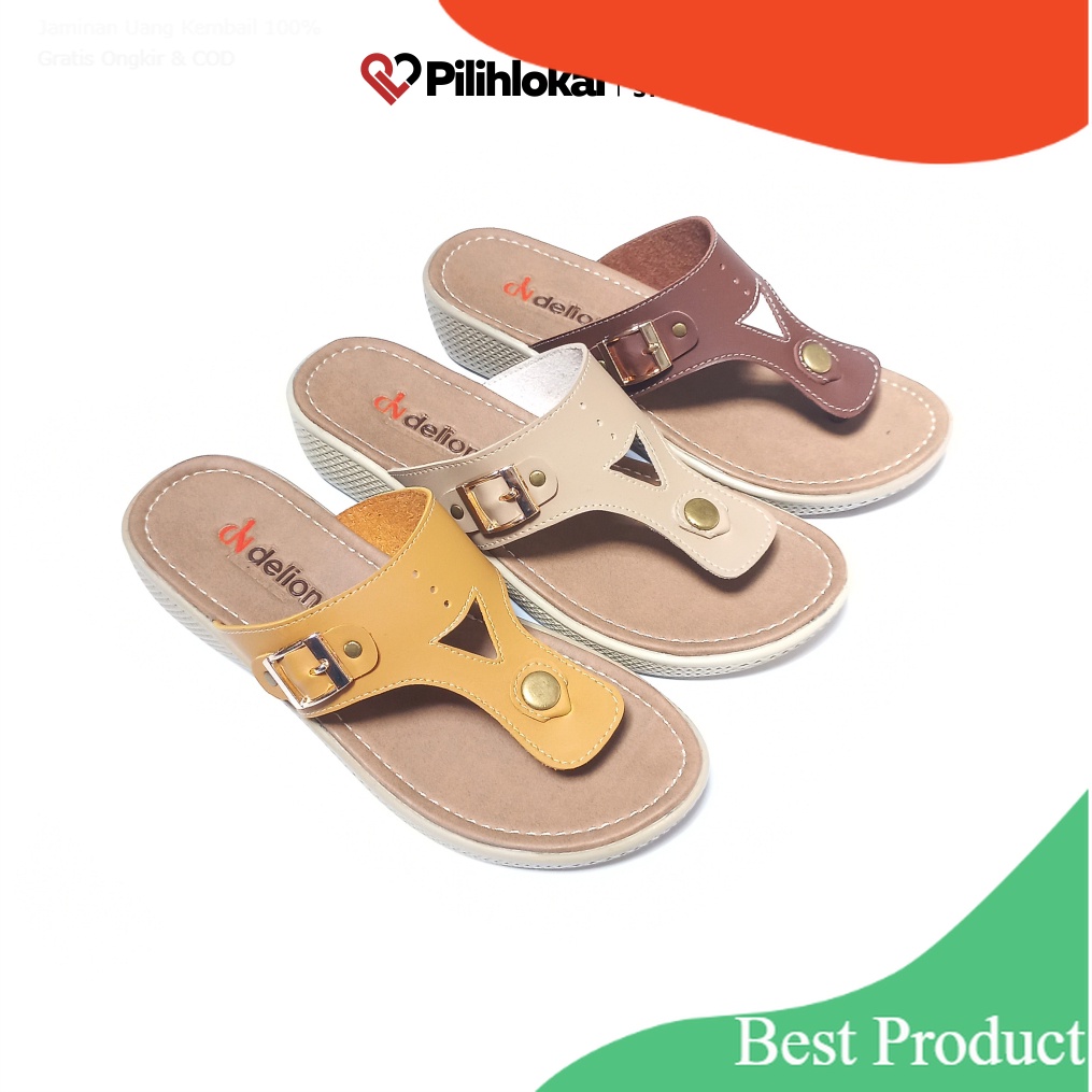 Pilihlokal - Digta Sandal Wedges Tinggi Wanita 3 CM Terbaru 2023 Buat Kondangan & Lebaran - Sendal C