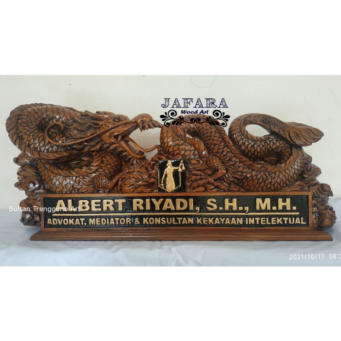 

Papan Nama Jabatan Kayu kayu keras Ful Ukir Motif Naga Cina Bisa Request Termurah