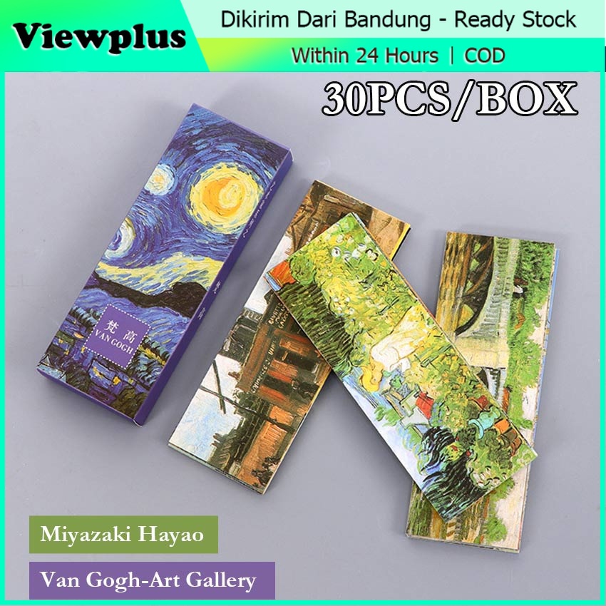 

30Pcs paper bookmark Pembatas Buku Desain Miyazaki Hayao / Van Gogh