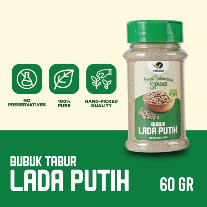 

New Produk Termurah Emaku Lada Putih Bangka Bubuk / White Pepper Powder NON MSG