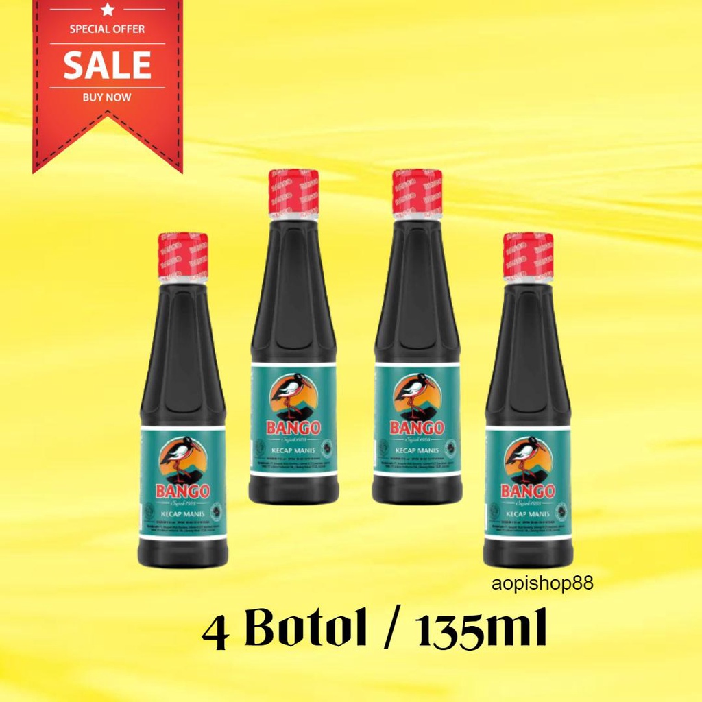 

KECAP MANIS BANGO 4 BOTOL UKURAN 135ML / KECAP BANGO MANIS BOTOL