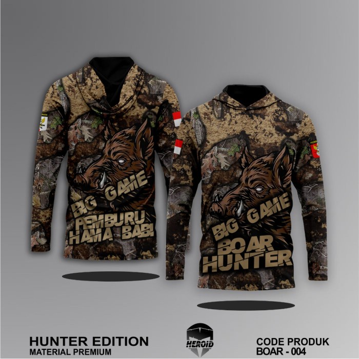 Baju Kamuflase Hunting Camo dan Kaos Berburu Lengan Panjang Camo untuk Pria - Motif Boar Hunter
