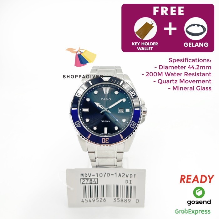 JAM TANGAN PRIA CASIO ORIGINAL MDV-107D-1A2 / MDV-107D-1A2VDF ANALOG DIVER LOOK BERGARANSI