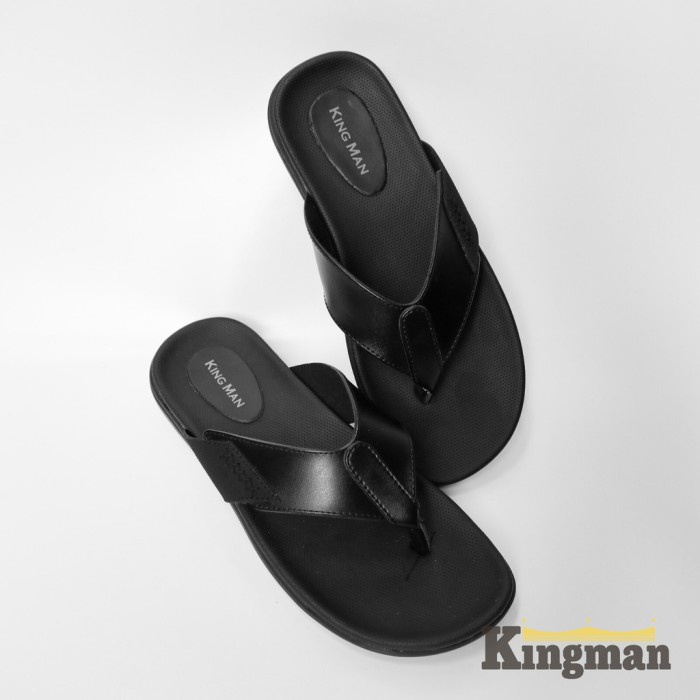 DRB SANDAL PRIA KINGMAN PARIS PREMIUM SANDAL JEPIT KULIT KUALITAS IMPOR - Hitam, 39