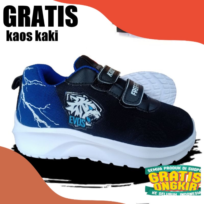 Sepatu Sekolah Anak Anak Laki Laki perempuan Cowok Cewek Warna Hitam Karakter Evos Free fire Mobile 