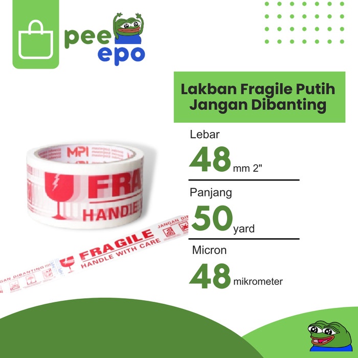 

Lakban Fragile Putih Jangan Dibanting 48 mm x 50 YARD Merk MPI