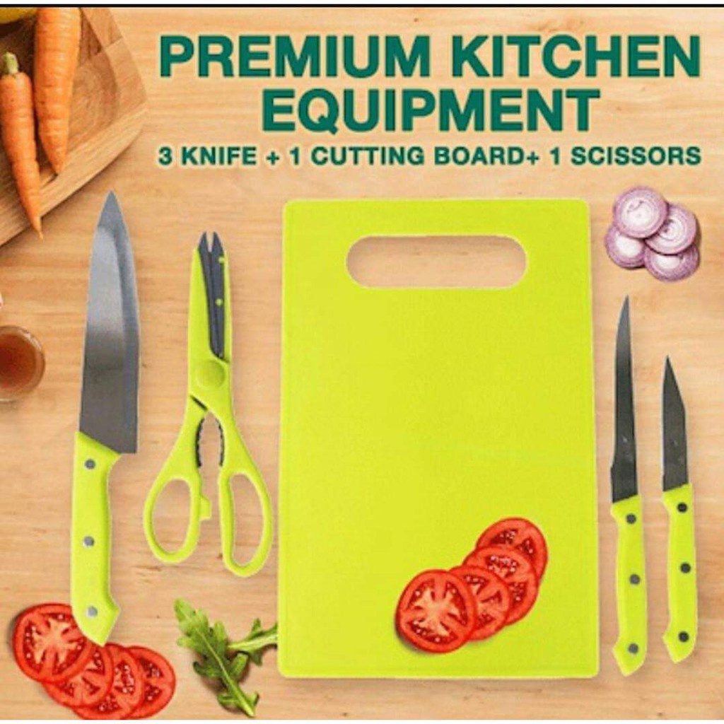 pisau dapur set with gunting dapur dan talenan 5pcs [ 5 in 1 ] Set Talenan Pisau Gunting Dapur / SET