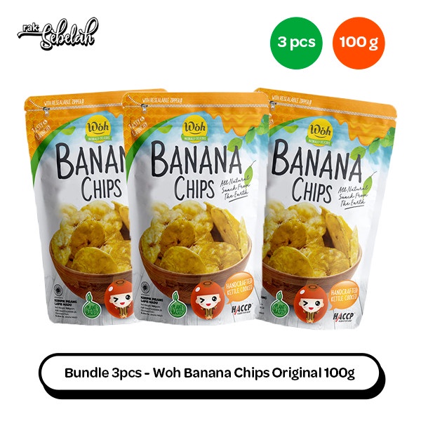 

Bundle 3pcs - Woh Banana Chips Original 100g | Keripik Pisang Premium | Halal | Dried Fruit | Rak Sebelah
