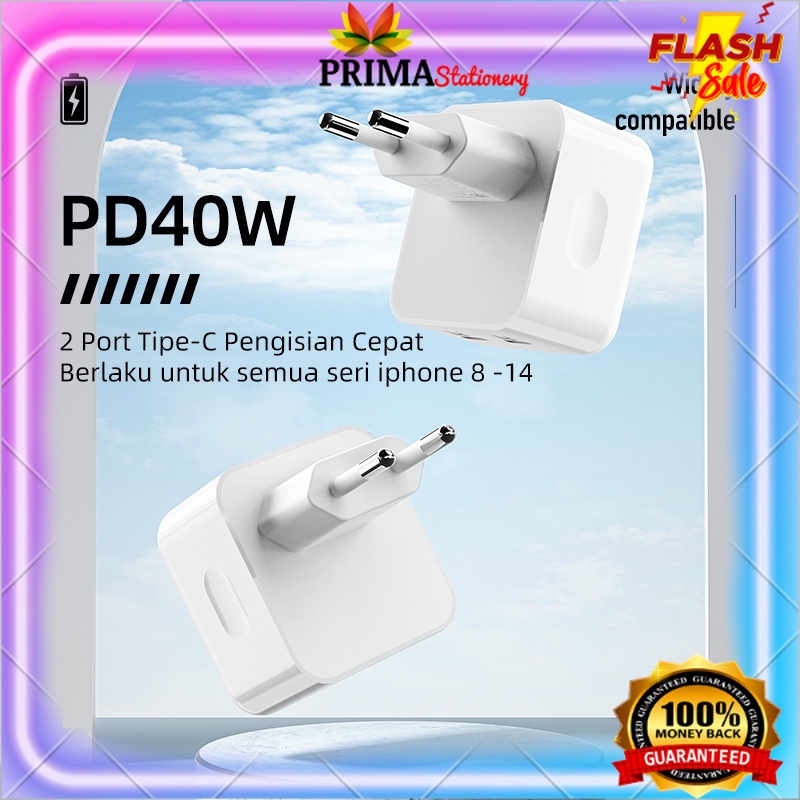 Charger Adaptor PD 40W Type C fast charging kepala charger 2 Port Tipe-C Pengisian Cepat Universal M