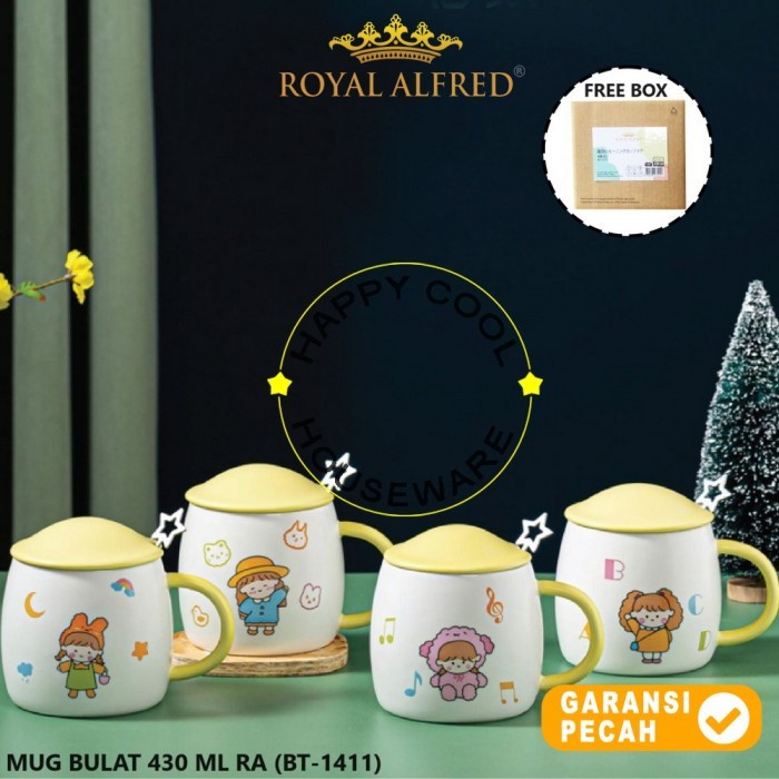 ROYAL ALFRED 1 set Mug Bulat Keramik + Tutup 430ml Assorted BT-1411