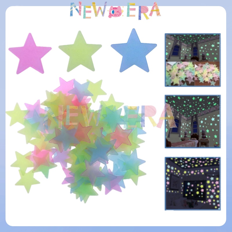 NewEra Stiker Bintang Glow In The Dark Isi 100pcs Glow In The Dark Star Sticker Stiker Dekorasi 3D S