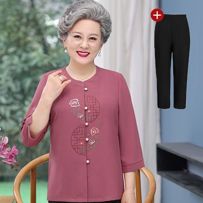 Nenek Baju Musim Panas Ibu Tujuh Lengan Untuk Ibu Baju Musim Panas Ibu Dan Nyonya Tua Melonggarkan B