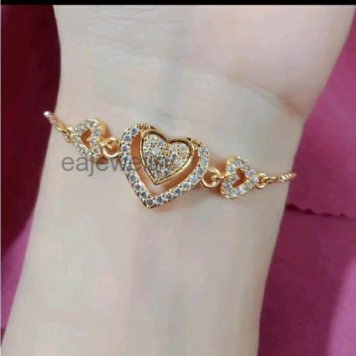 Gelang serut emas 24 karat motif love dewasa simple elegan realpict perhiasan titanium