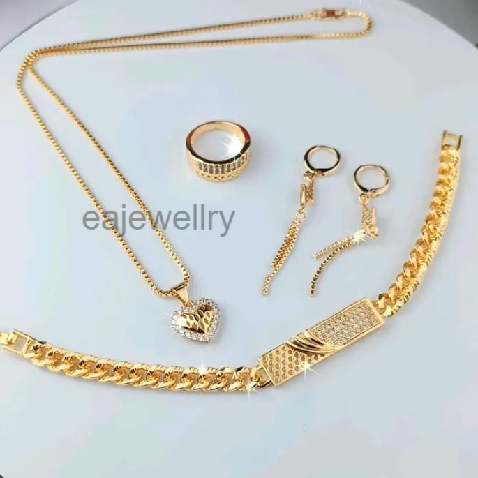Perhiasan emas satu set wanita dewasa 24k mewah simple aksesoris perempuan