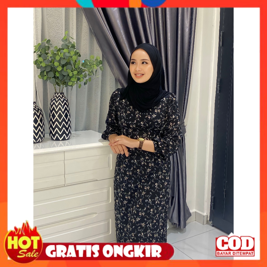 KAIN ADEM HALUS TEBAL / [Sifon berkualitas tinggi] AIMEI Biru fishtail floral dress wanita baru Pera