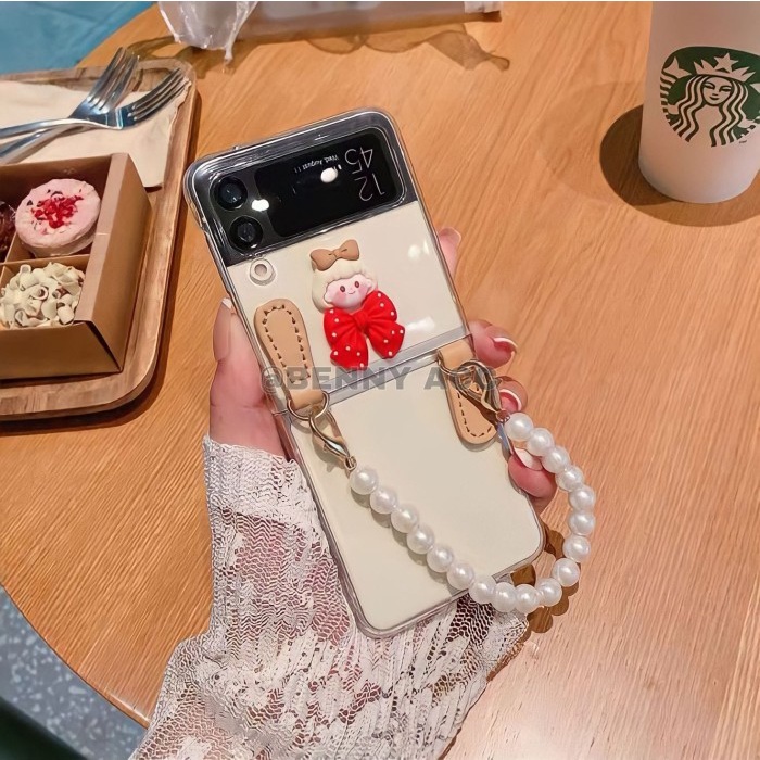 Casing Samsung Galaxy Z Flip 4 5G Case 3D Stiker Strap Rantai Original