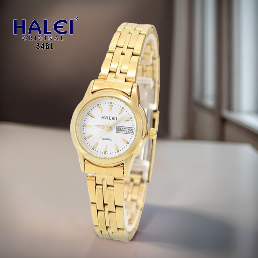 Halei Watch 348 L - Jam Tangan Halei Wanita rantai Stainless Tanggal Hari Aktif Analog Kekinian - Ta
