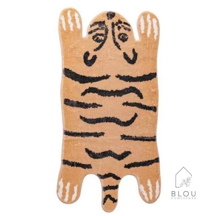 Blou Keset karpet bulu lembut motif Tiger macan aesthetic anti slip - Orange