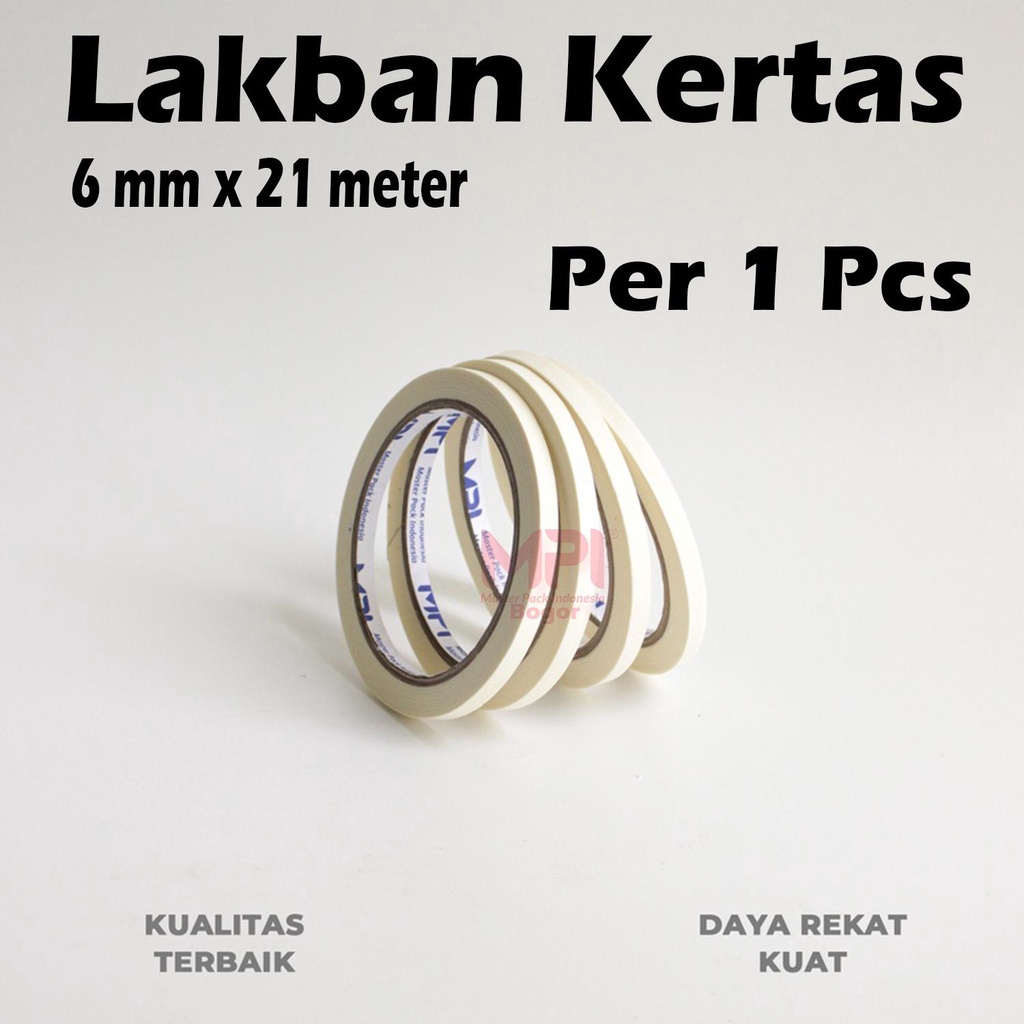 

Masking Tape 6 mm x 21 Meter - Lakban Kertas 6 mm x 21 M - Master Pack Indonesia