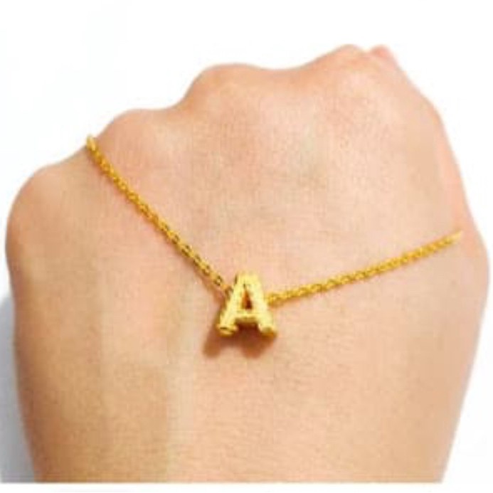 Set Kalung Anak dan Liontin Huruf A Elegant Emas Asli