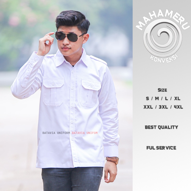 Baju Tactical Pria Lengan Panjang - Kemeja Taktikal Seragam Kerja Dinas Lapangan PDL PDH Putih Bahan