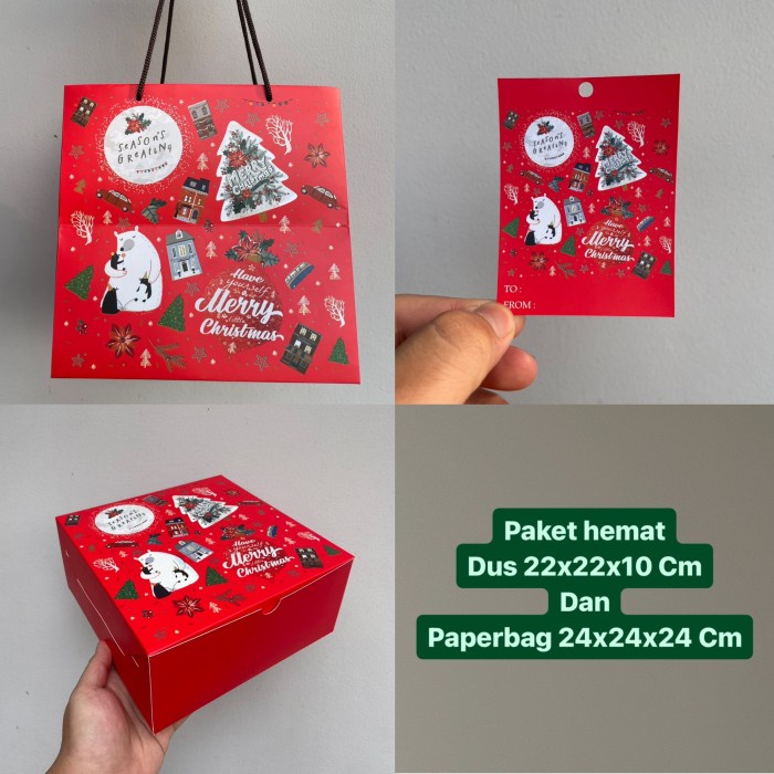 

Paket Hemat dus 22x22x10 dan Paperbag 24x24x24 Natal + Free Tag