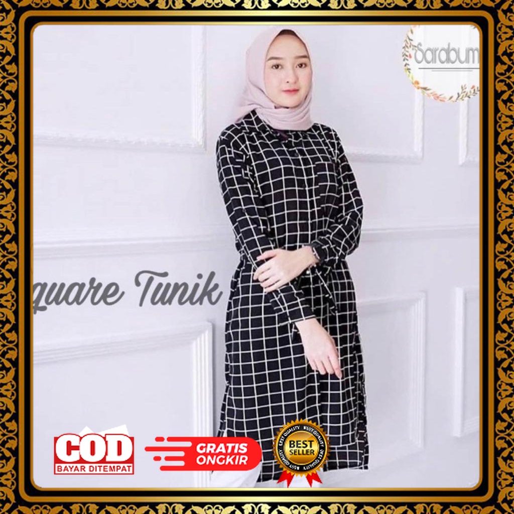 TUNIK KOTAK KOTAK WANITA JUMBO 3XL LD 120 / ATASAN WANITA TUNIK LENGAN PANJANG KEKINIAN OVERSIZE / T