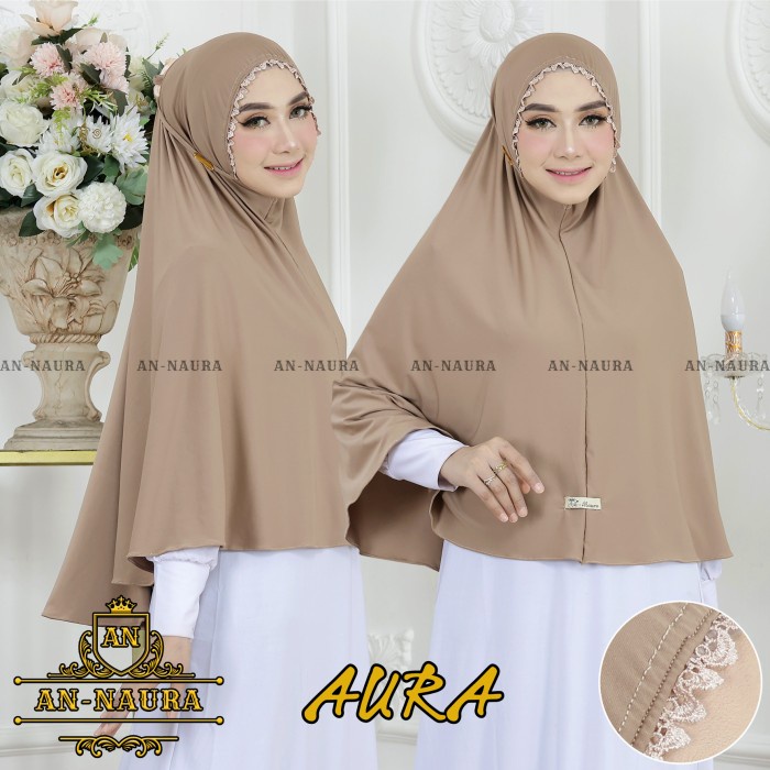 Jilbab jumbo kerut renda aura tali jersey - bergo renda tali murah - biru wardah