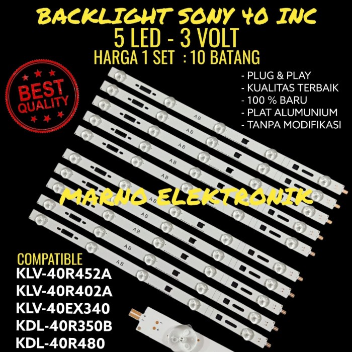 LAMPU BL BACKLIGHT LED TV SONY 40IN KLV-40R452A KLV40R452A KLV 40R452 PART TOOL ELECTRO