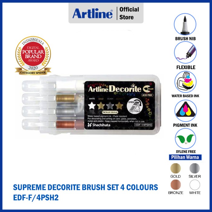 

Andma ARTLINE Spidol Supreme Decorite Brush Marker SET 4 Colours EDF-F/4PSH2