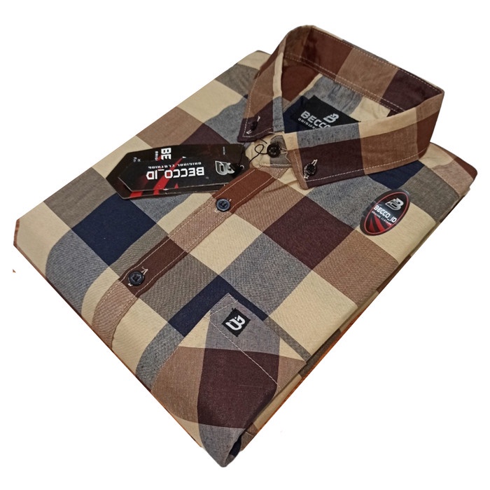 ✨BISA COD✨ -Kemeja Motif Kotak Pria Jumbo XXL XXXL XXXXL Lengan Pendek Katun Print - B004, XXL Kemej