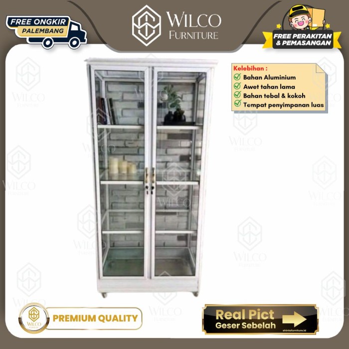 Lemari Kaca Hias Aluminium / Lemari HIas Kaca 2 Pintu / Rak Alma Kaca Minimalis