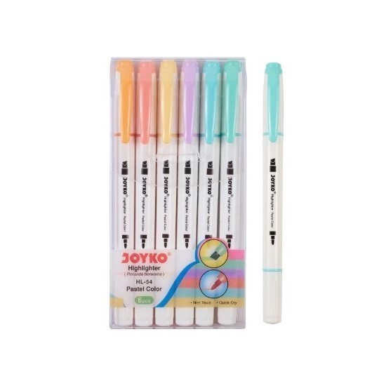 

(SET) Penanda / Highlighter Dual Tip 6 Warna Warni Pastel - Joyko HL-54