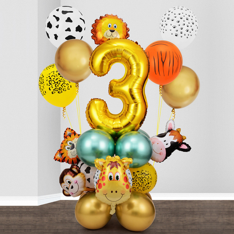 

26pcs Jungle Safari Party Animal Digital Balloons Kids 1 2 3 4 5 6 7 8 9 Years Birthday Party Decoration Forest Party Supplies