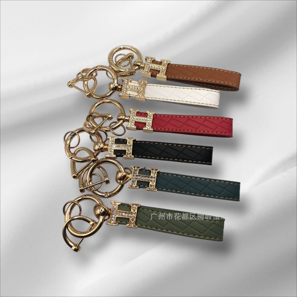 Acc Pelengkap Tas Gantungan Kunci Kulit Branded Hermes dengan Buckle D dan Ring Carabiner