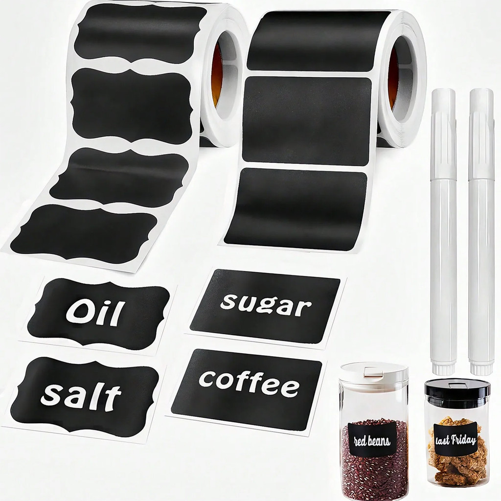 

120Pcs/Roll 3 Styles Removable Blackboard Stickers With Erasable Pen Waterproof Chalkboard Labels for Home & Kitchen 1.4*2.2inch