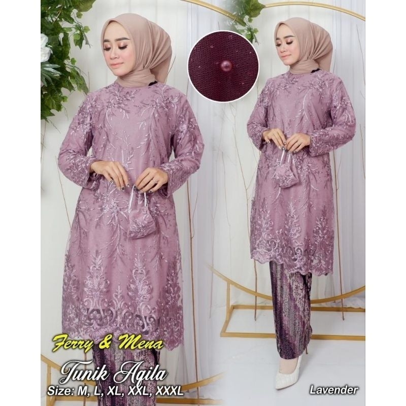 TERLARIS Kebaya Tunik Brukat Tile Jumbo Ld 120 Modern Baju Kondangan Wanita Kekinian