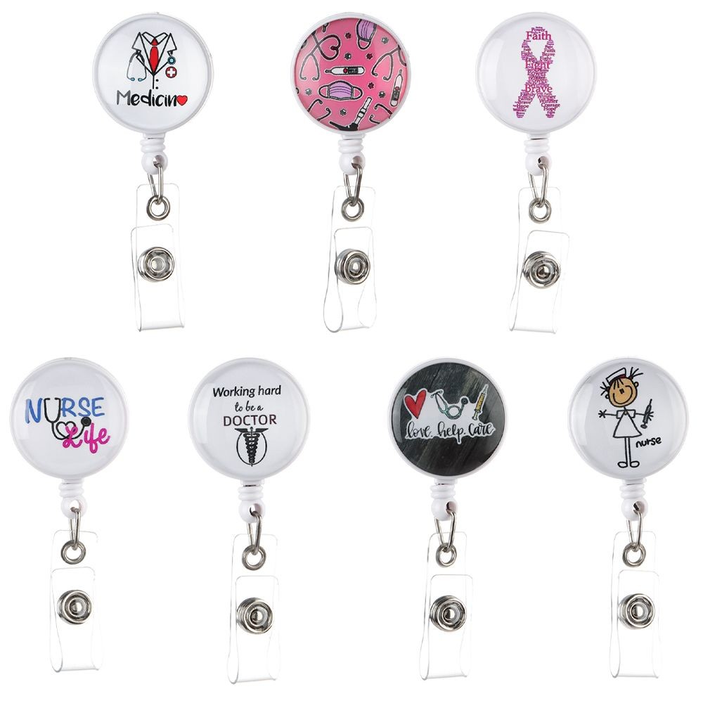 

Lovely Retractable Doctor Nurse Cartoon Heart Plastic Hospital Medical Badge Reel Brooch Keychain Clips Name Card Holders Gifts