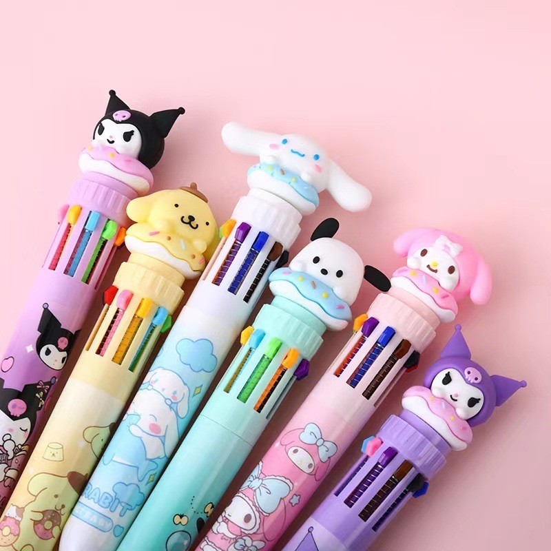 

Pen / Pulpen Cetek Mekanik 10 warna Deco Warna Warni Rainbow Kartun Jepang Sanrio SanX Hello Kitty Kuromi Pochacco Pompompurin