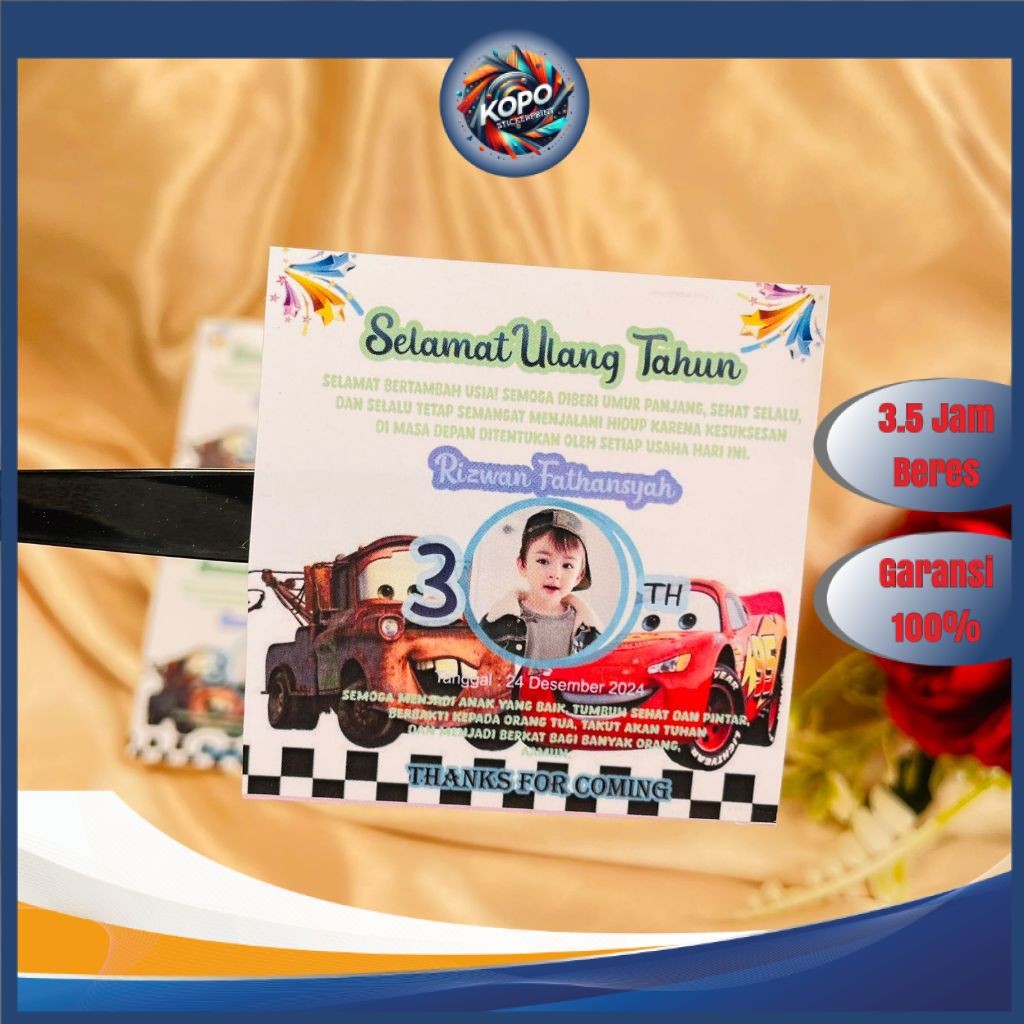 

KOPO 5-8 Sticker Ulang Tahun Anak Bentuk Kotak Stiker Undangan Ultah Happy Birthday Uk.Sedang