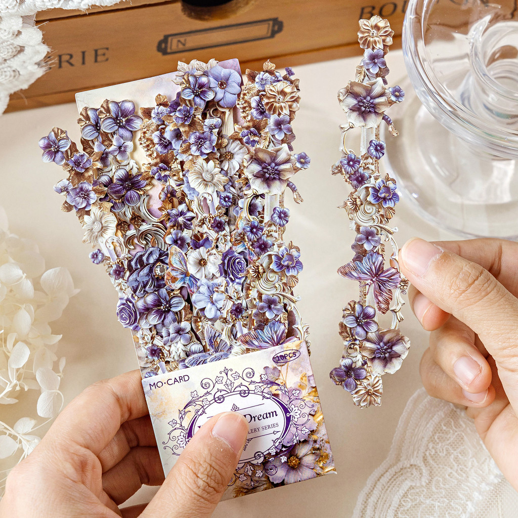 

Journamm 10pcs Long Floral Stickers Hollow Relief Craft DIY Scrapbooking Collage Stationery Decor Junk Journal Frame Sticker
