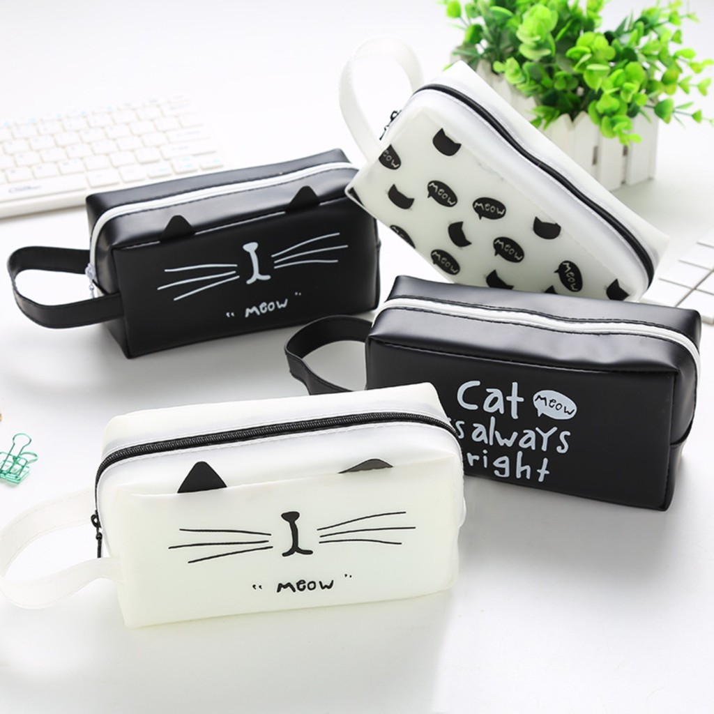 

1pc Kawaii Cute Cat Pen Pencil Bag Silicon School Stationary Receive Tools Makeup Pouch Cosmetics Caseback To School