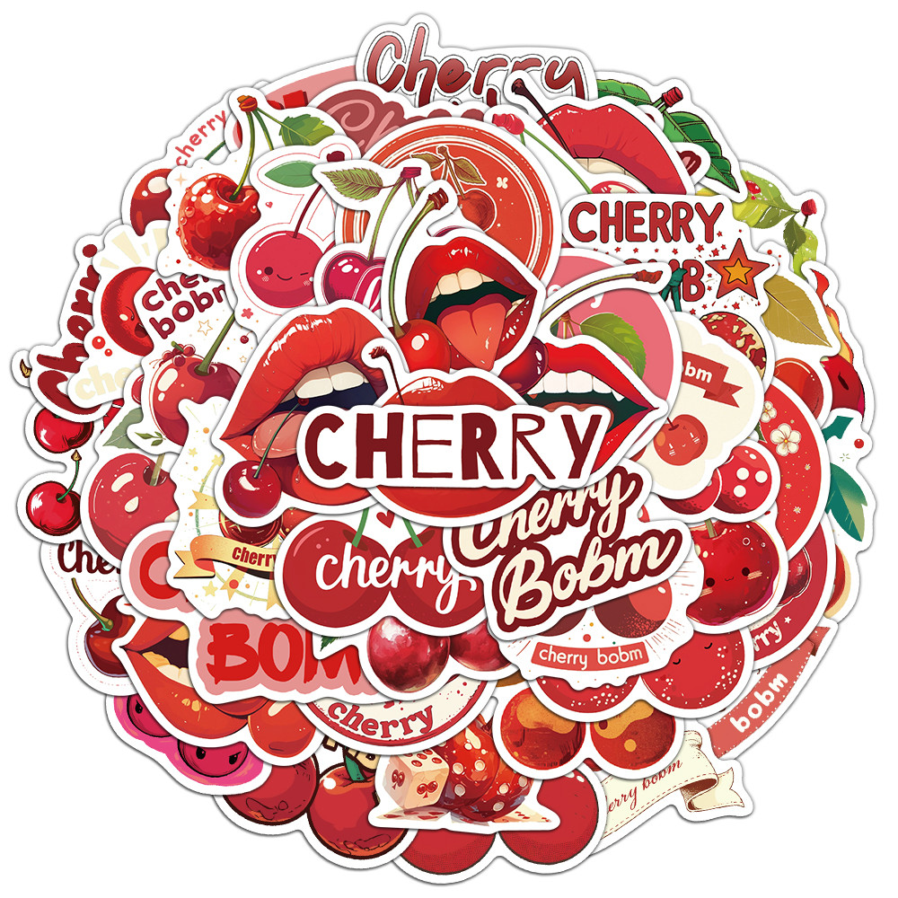 

50PCS Fruit Cherry Sticker Red Cute Handheld Material Phone Case Laptop Luggage Waterproof Sticker