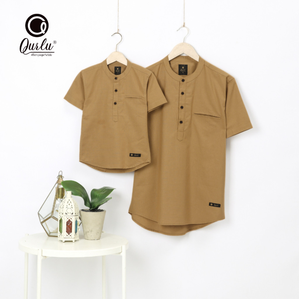 FR54E Qurlu - Kemeja Koko Dewasa/Anak warna COKLAT MILO (baju couple ayah dan anak laki-laki) Baju K