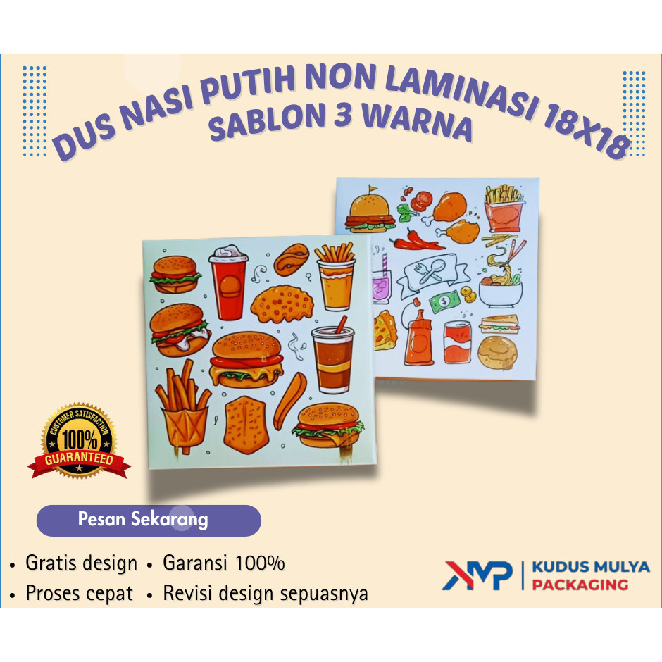 KOTAK MAKAN CUSTOM PUTIH 20X20 DOFF / KOTAK NASI BOX KEKINIAN / DUS NASI / BOX NASI KOTAK