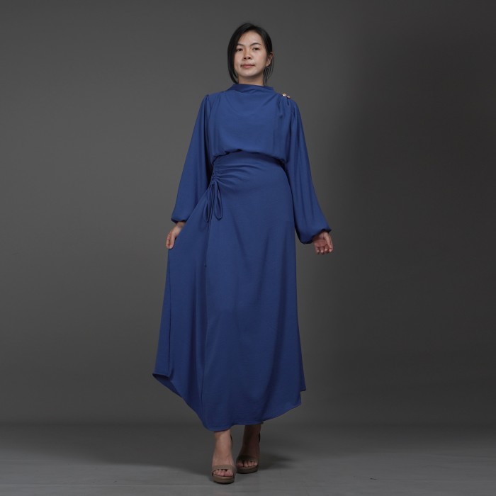 NEW -Okechuku HALTERIA Long Dress Hitam Gaun Polos Dress Hijab - HITAM - Krem