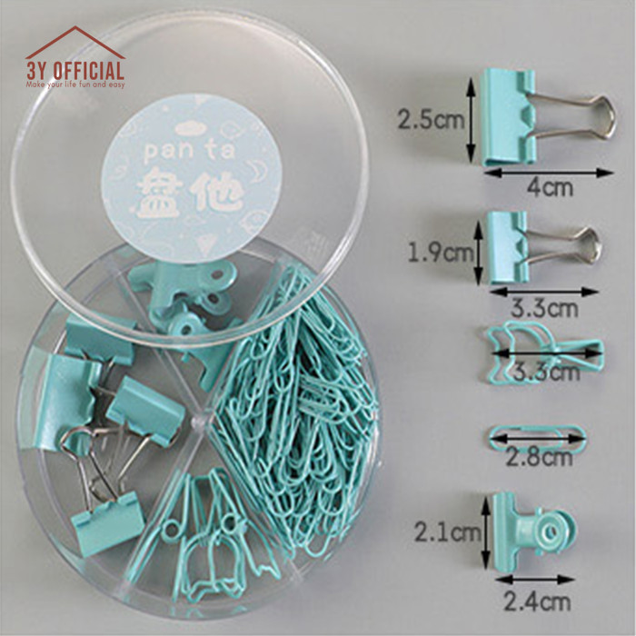 

THOS 3Y Set Binder Clip Paper Clip Push Pin Warna Pastel - Set Hijau