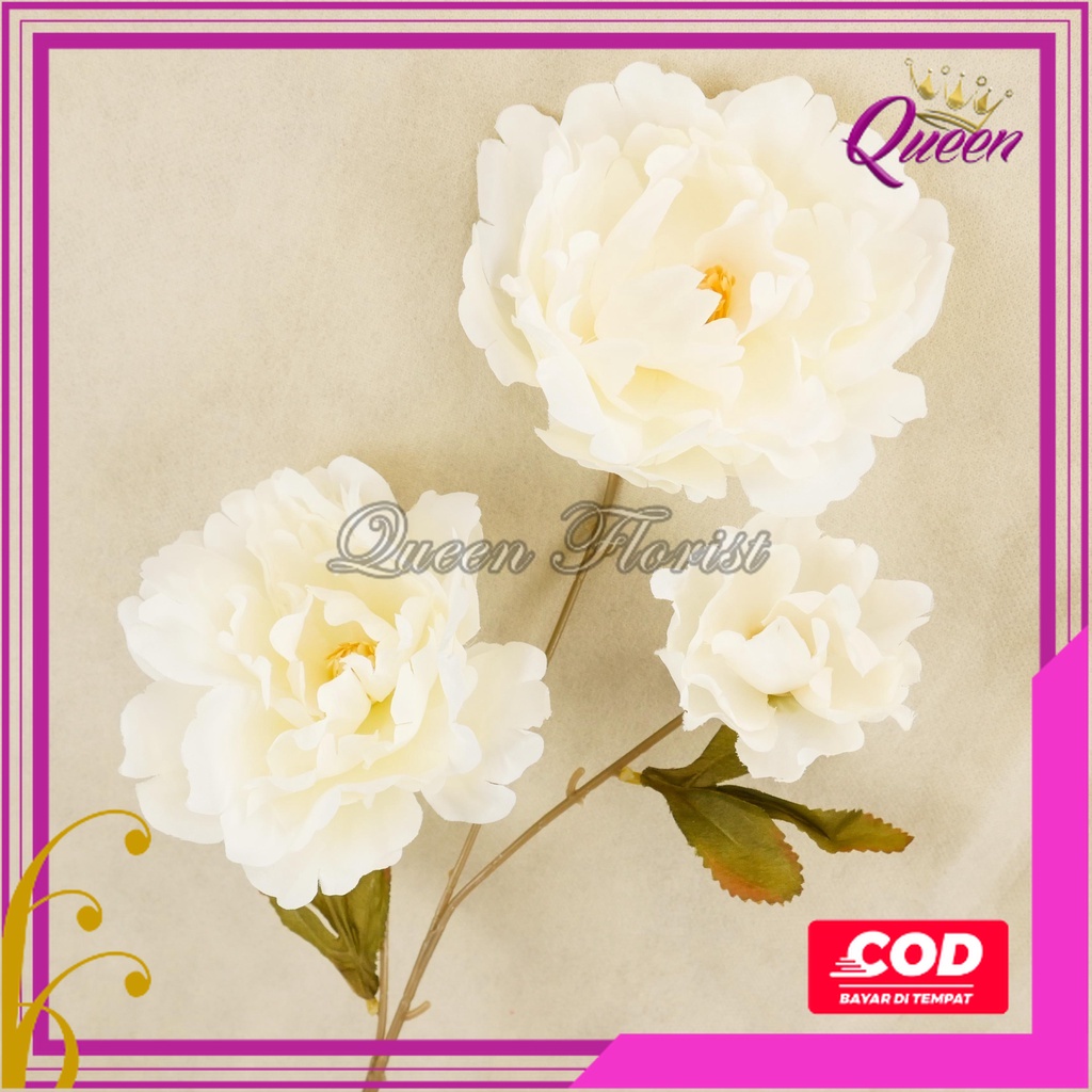 Bunga Mutan Peony Jumbo Tangkai Panjang Cabang 3 Flowers Besar 11cm Panjang 65cm Bunga Palsu Moutan Peoni Artficial Tanaman Hias Dekorasi Pelamaninan Bucket Hiasan Pojok Ruangan Hotel Rumah Cafe Artifisial Import Premium Murah