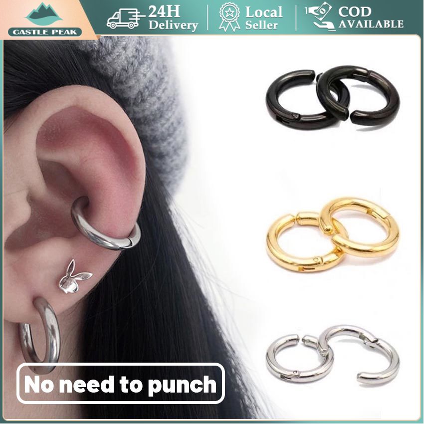 Anting Hoop Jepit Tanpa Tindik Korea Tindik Anting Anting Klip Non Tanpa Tindik Hip Hop Untuk Pria /
